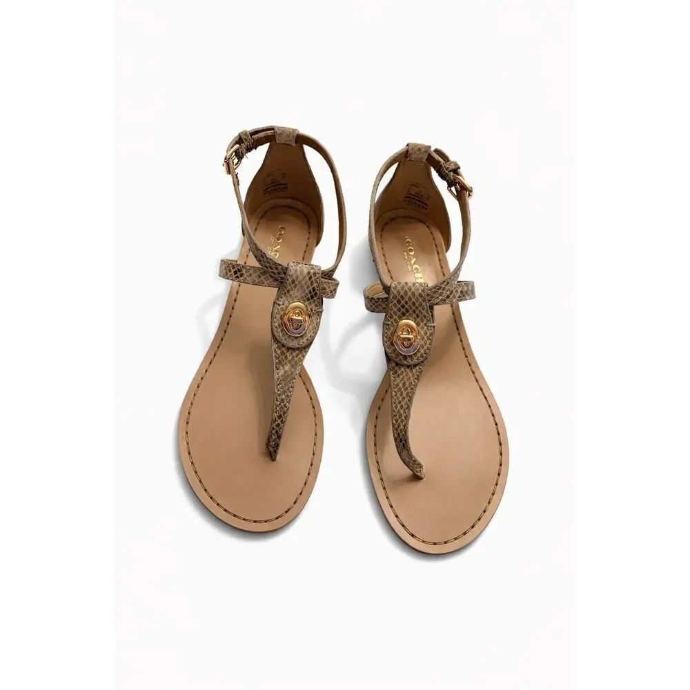 Coach Ingrid Natural Print Snake Sandals Size 7B New